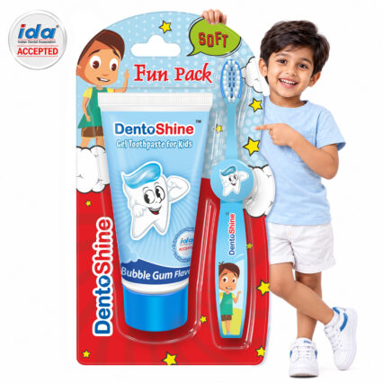 Dentoshine Bubblegum Gel Kids Toothpaste 80g with Toothbrush Ages 2+ Supports Strong Teeth  | IDA Accepted