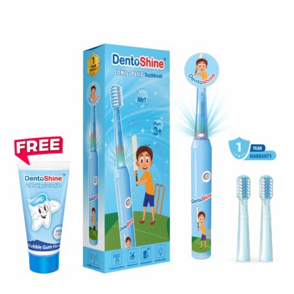 DentoShine Sonic Plus Electric Toothbrush for kids (Ages 3+) | 3 modes of cleaning & 2 extra brush heads (Blue)