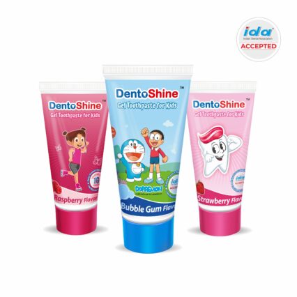 DentoShine Gel Toothpaste for Kids | Pack of 3 Flavors (Strawberry, Bubblegum & Raspberry)  |  IDA Accepted
