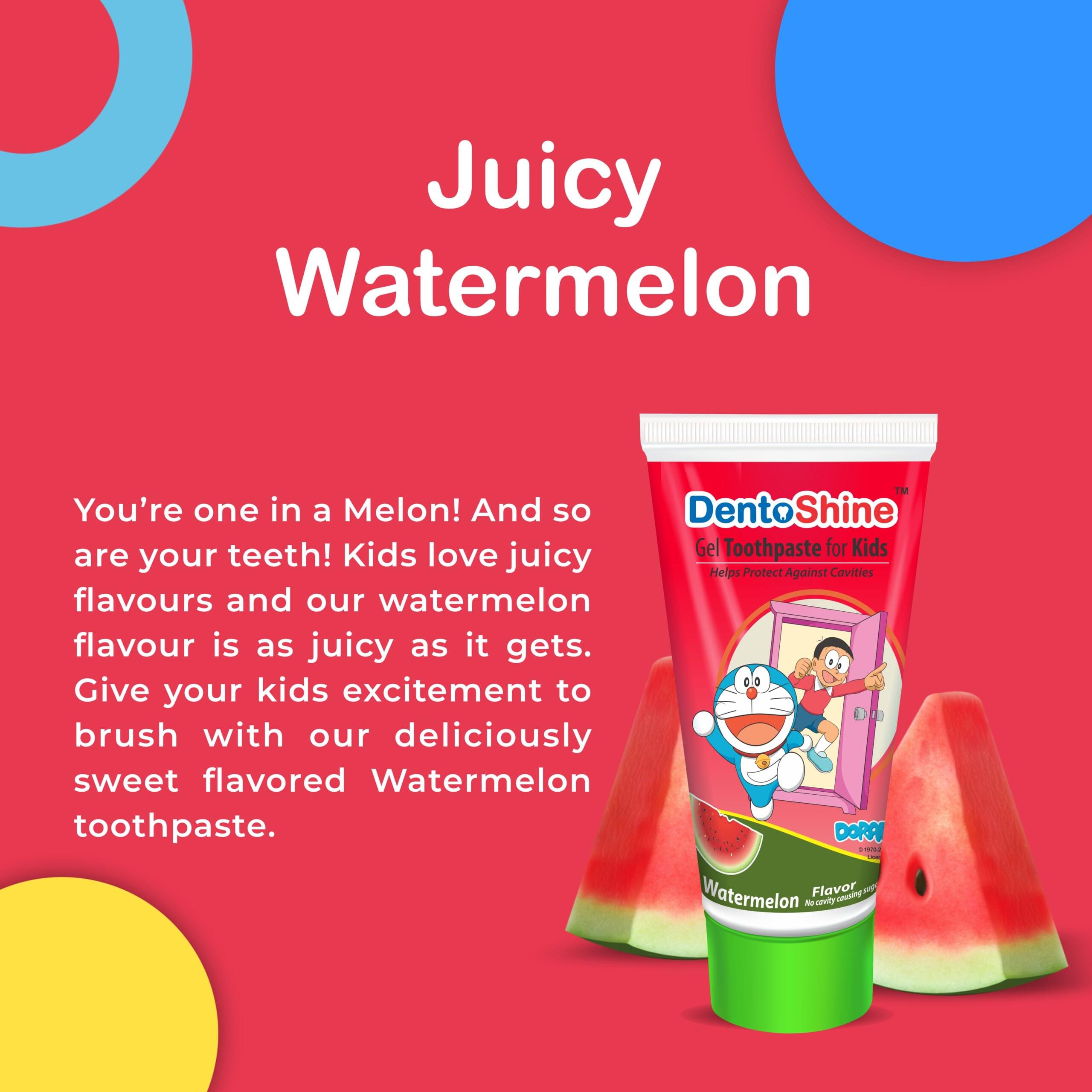 DentoShine Gel Toothpaste for Kids | Pack of 3 (Watermelon Flavor) (Doraemon) - Image 2