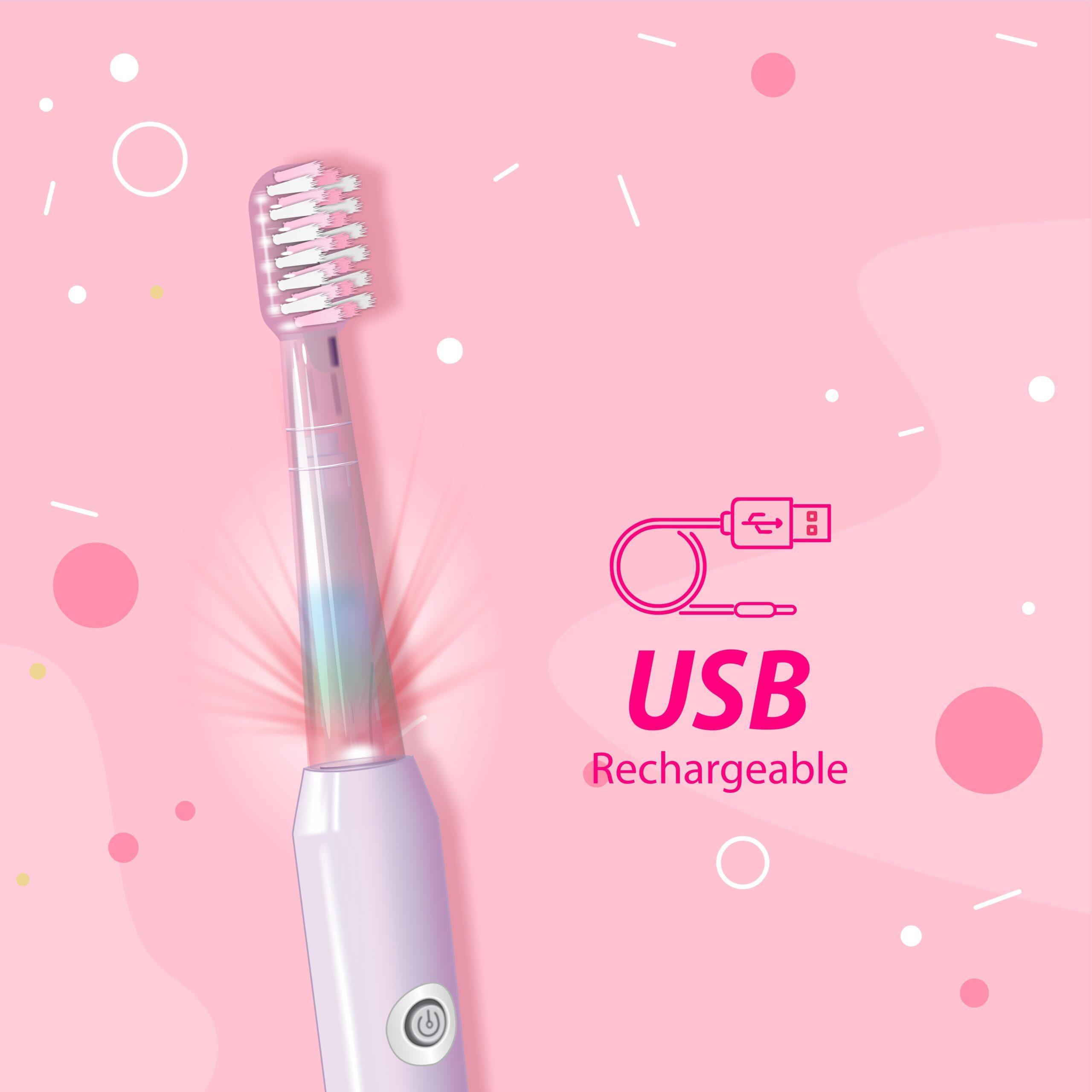 DentoShine Sonic Plus Electric Toothbrush for kids (Ages 3+) | 3 modes of cleaning & 2 extra brush heads (Pink) - Image 4