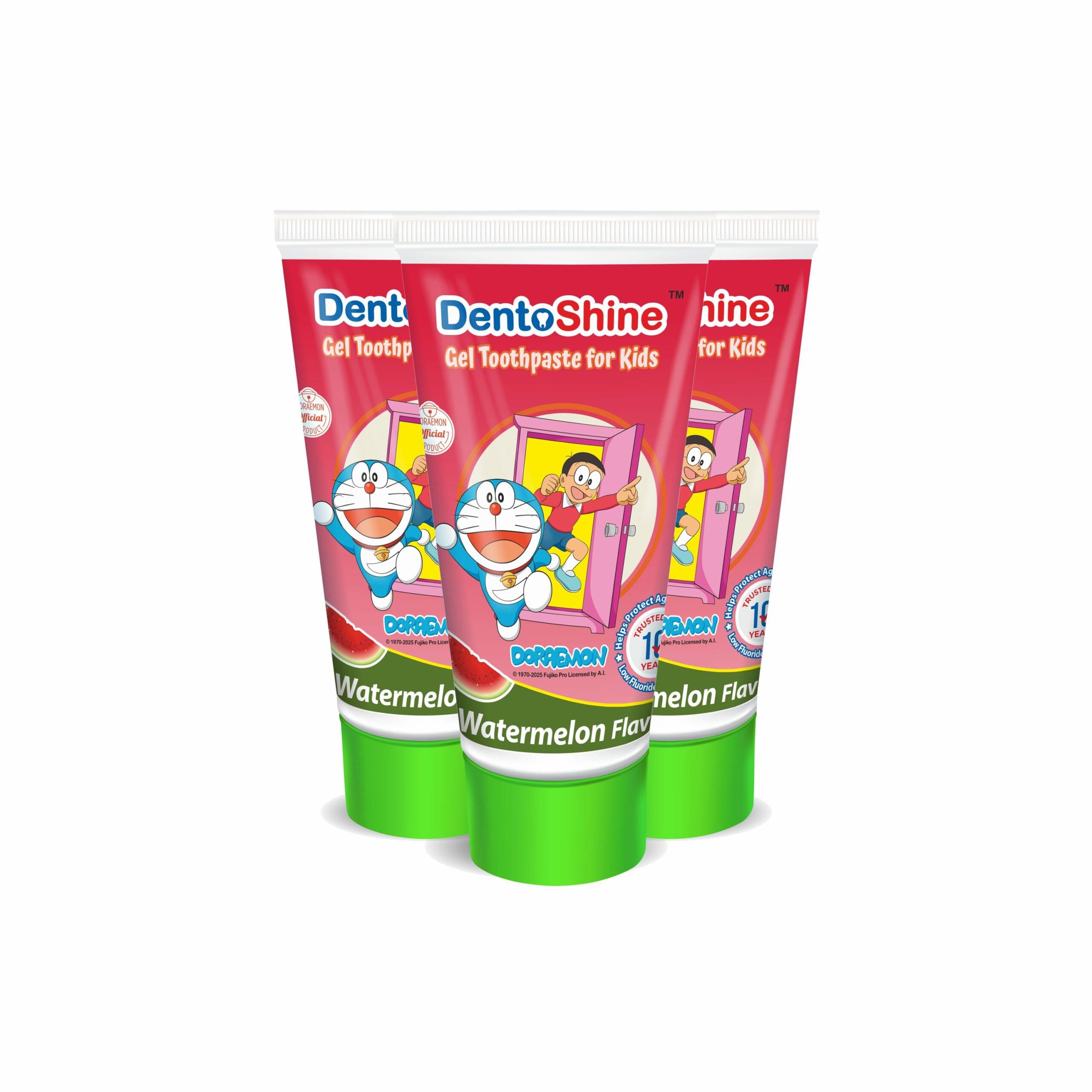 DentoShine Gel Toothpaste for Kids | Pack of 3 (Watermelon Flavor) (Doraemon)