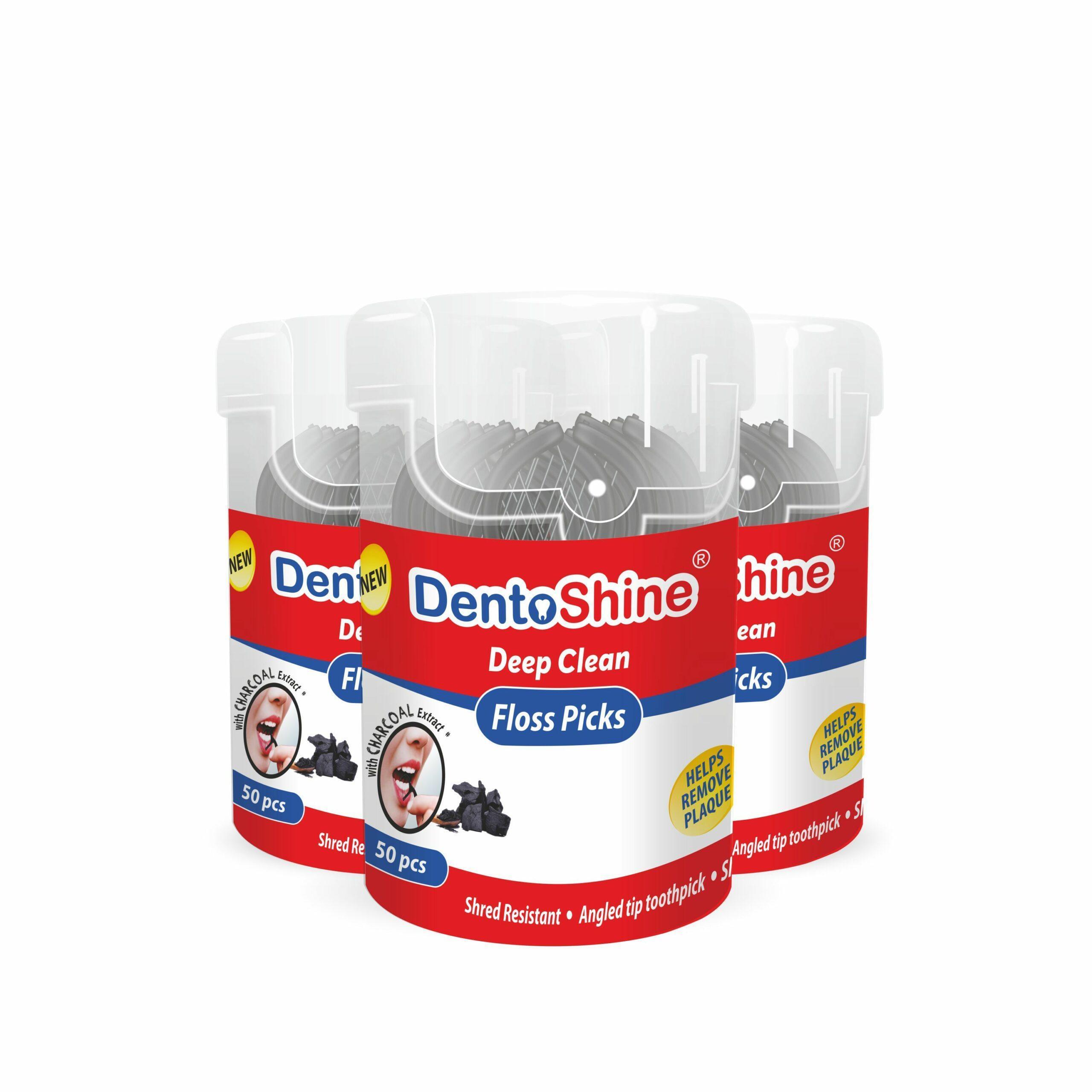 Dentoshine Deep Clean Dental Picks -Charcoal Flavored 50 ct CAN x 3 (Pack of 3)