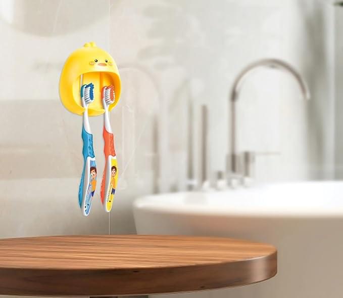 Cute Cartoon Wall Mounted Toothbrush Twin Holder – Kids Bathroom Organizer - Image 2