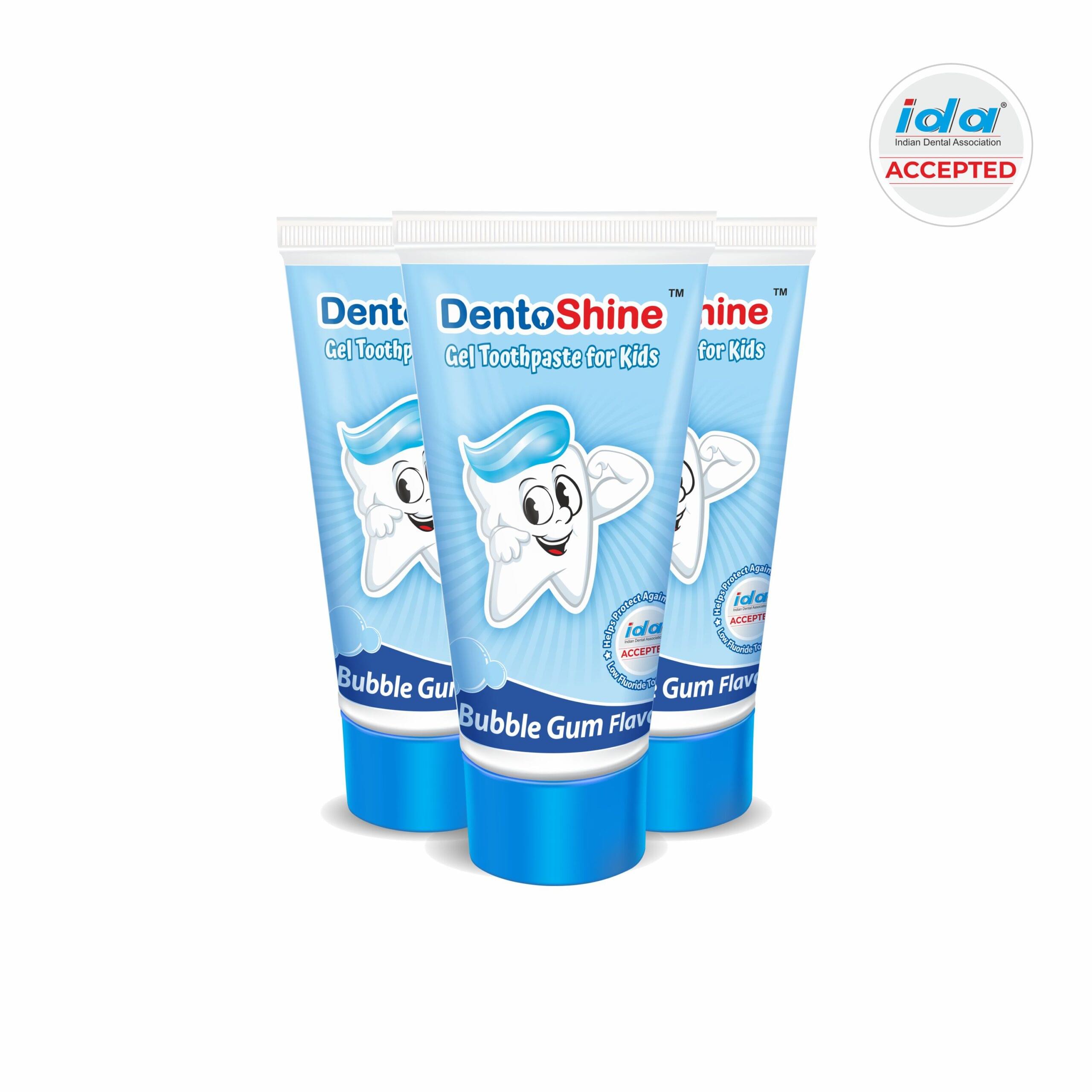 DentoShine Gel Toothpaste for Kids | Pack of 3 (Bubblegum Flavor) | IDA Accepted | Ages 2+