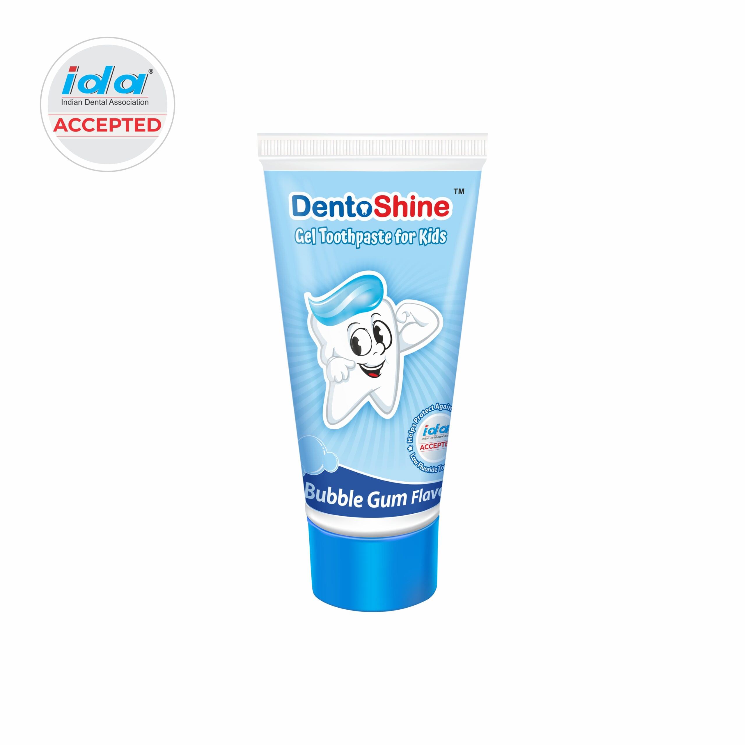 DentoShine Gel Toothpaste For Kids - Bubble Gum Flavor 80g | IDA Accepted | Ages 2+