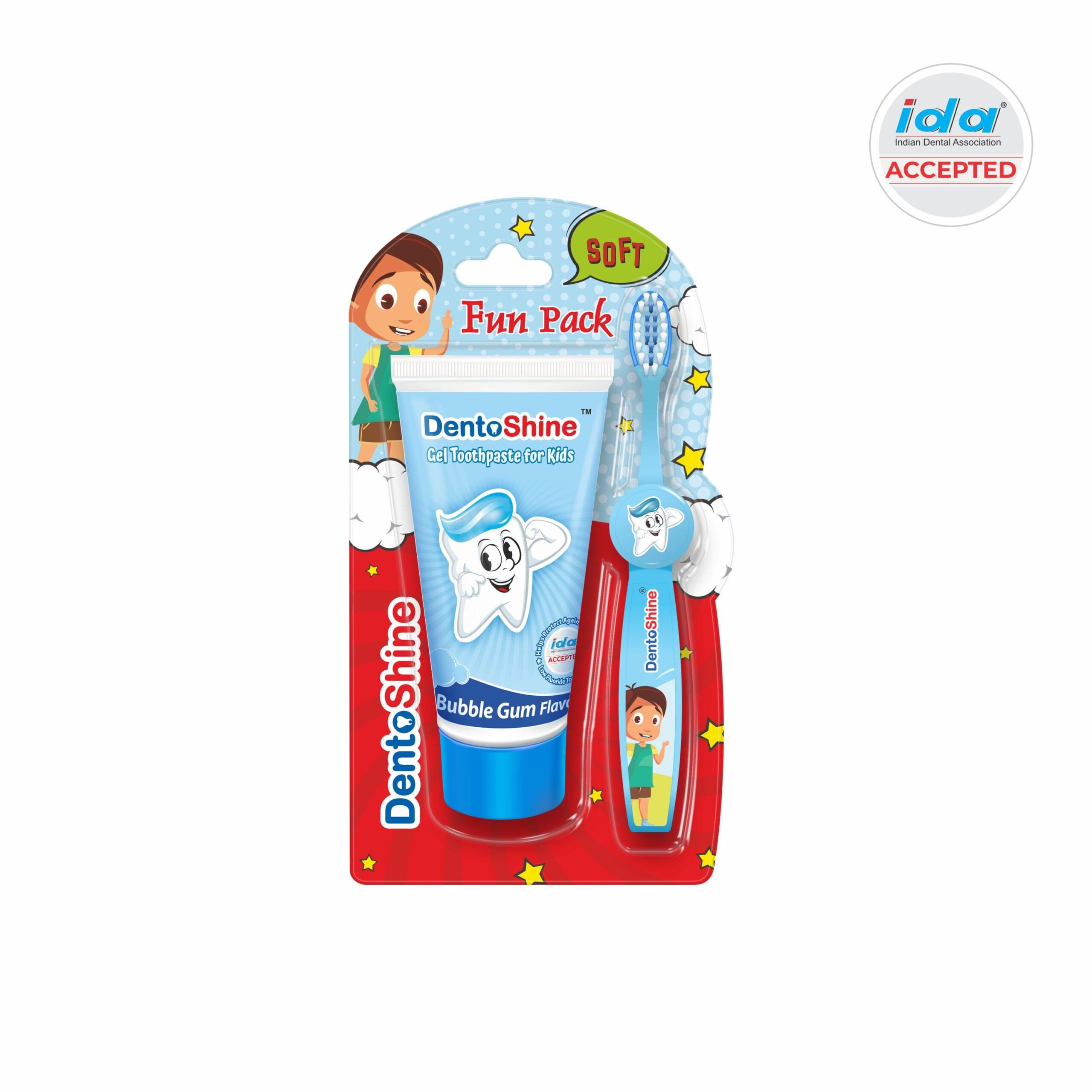 DentoShine Gel Toothpaste for Kids (Bubblegum (fun pack), 80g) | IDA Accepted | Ages 2+
