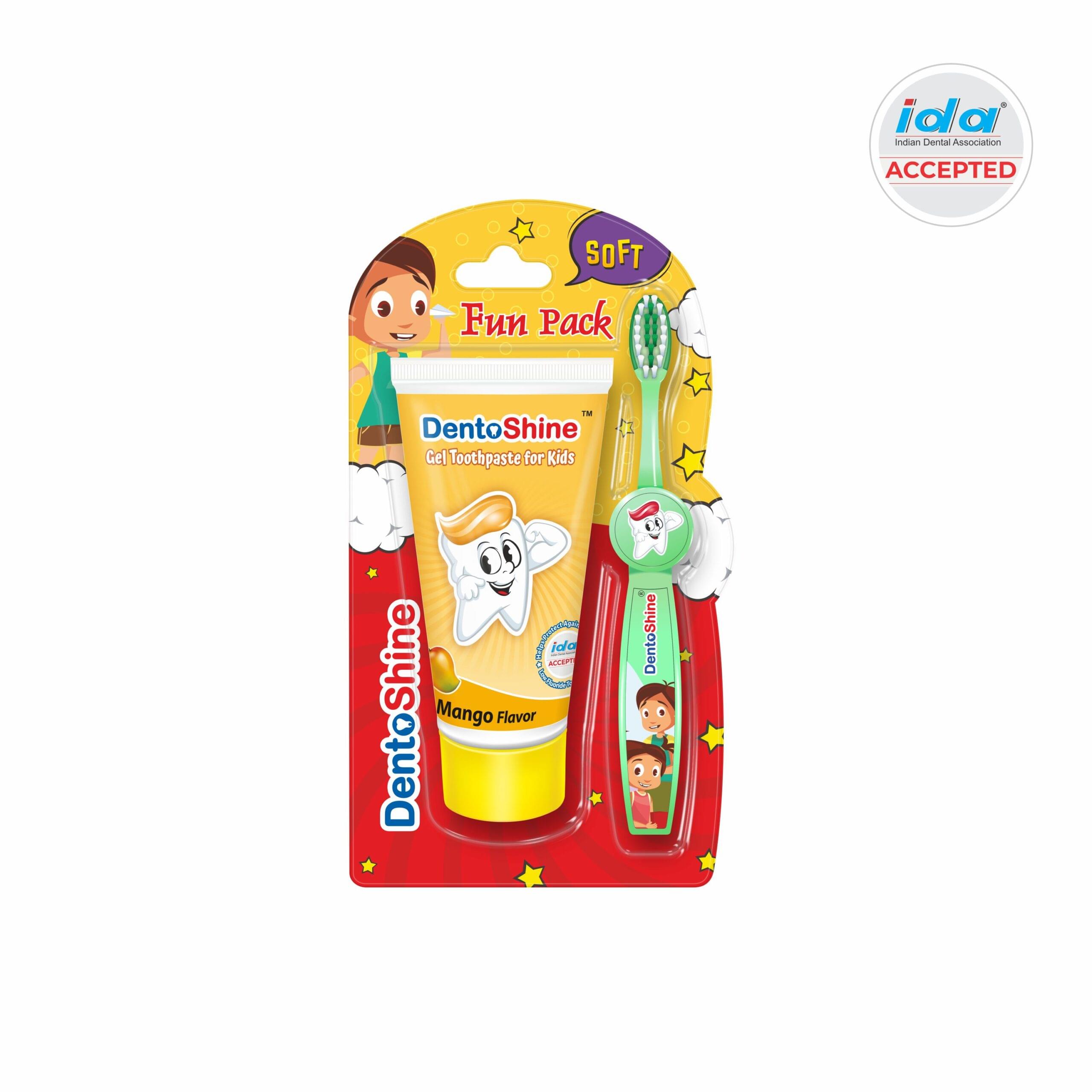 DentoShine Gel Toothpaste for Kids (Mango (fun pack), 80g) | IDA Accepted | Ages 2+