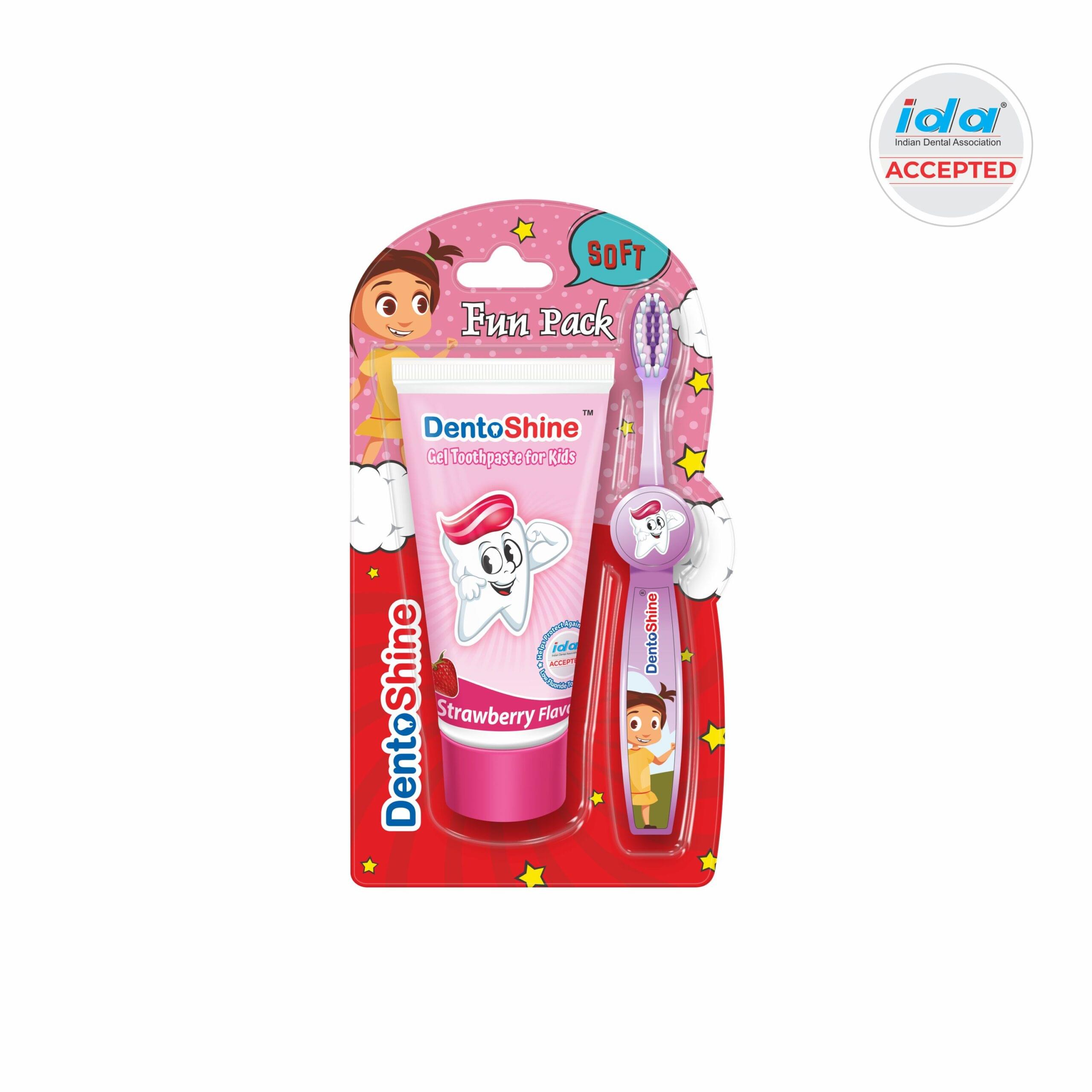 DentoShine Gel Toothpaste for Kids (Strawberry (fun pack), 80g) | IDA Accepted | Ages 2+
