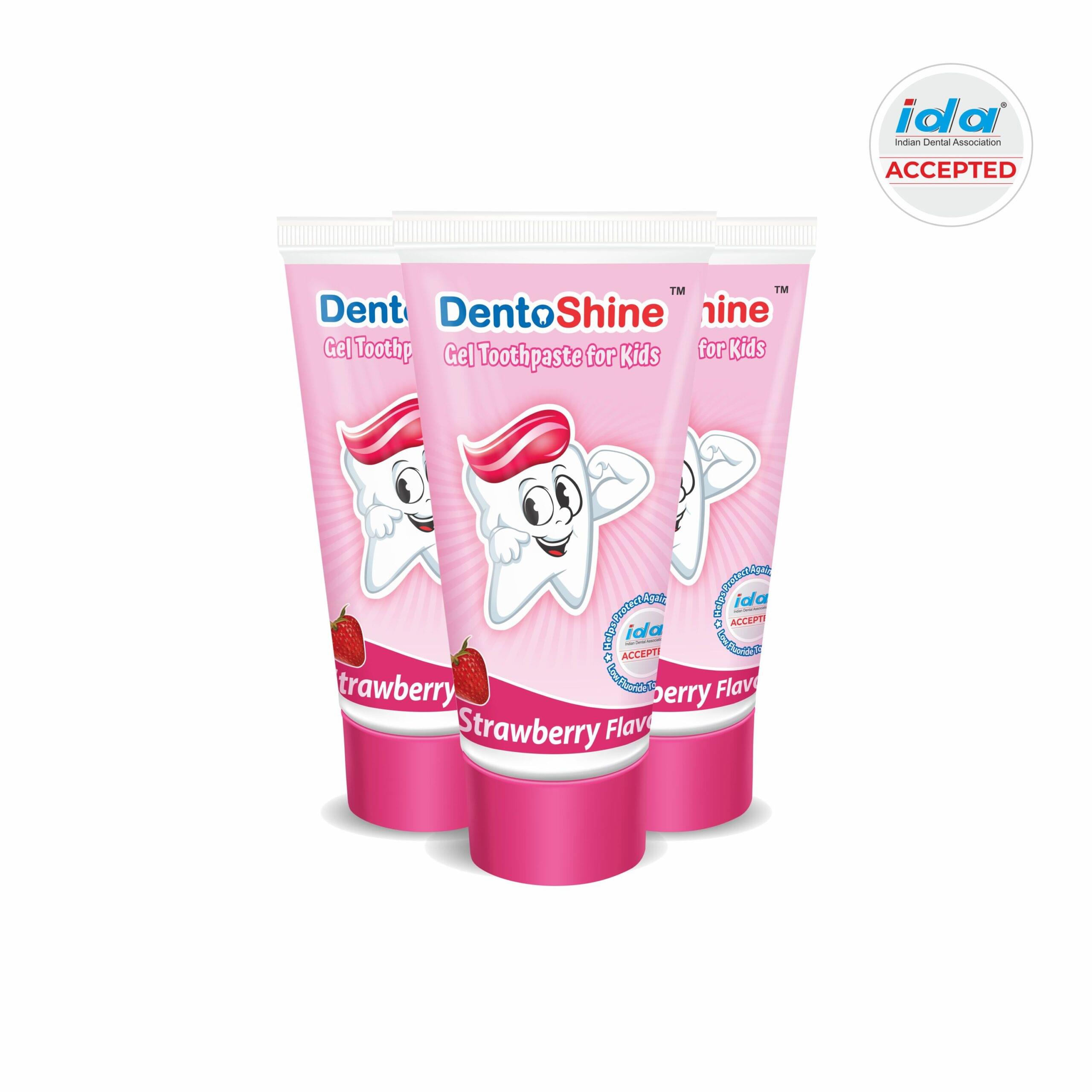 DentoShine Gel Toothpaste for Kids | Pack of 3 (Strawberry Flavor) | IDA Accepted | Ages 2+